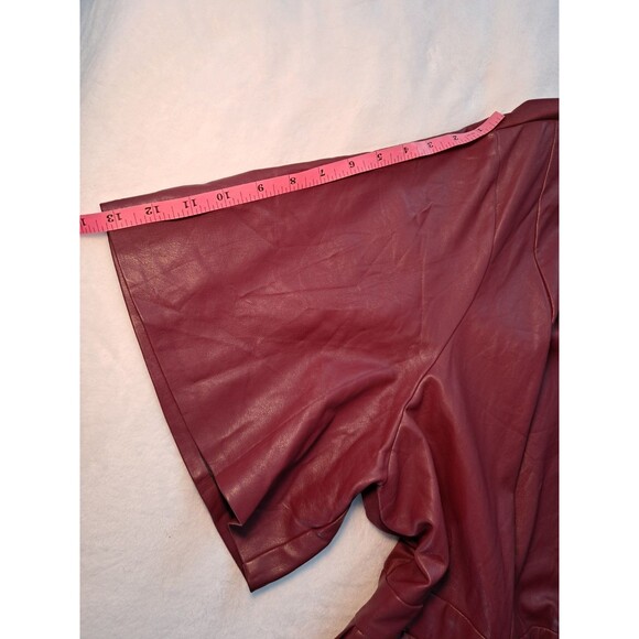 Eloquii Faux Leather Pleated Skirt Tie Neck Midi Dress Burgundy PLS READ Size 28 - Picture 10 of 12